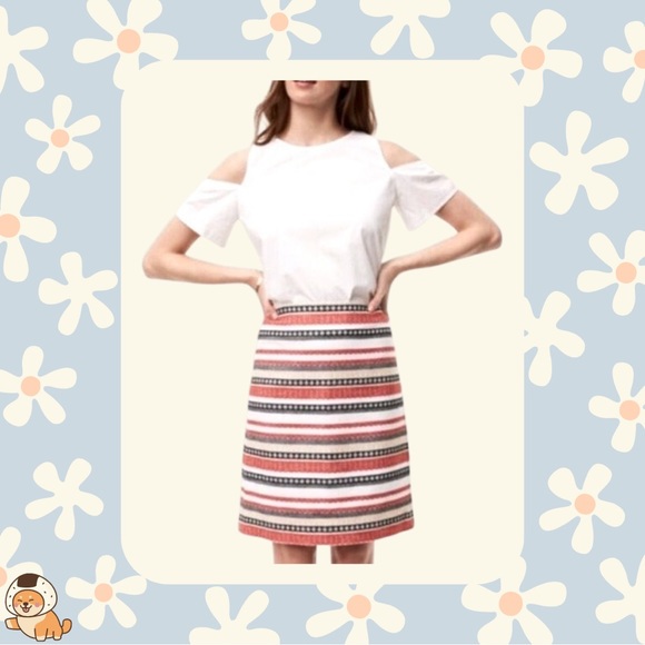 LOFT Outlet Geometric Striped Embroidered/Textured Mini Skirt, Sz 4 - Picture 2 of 8